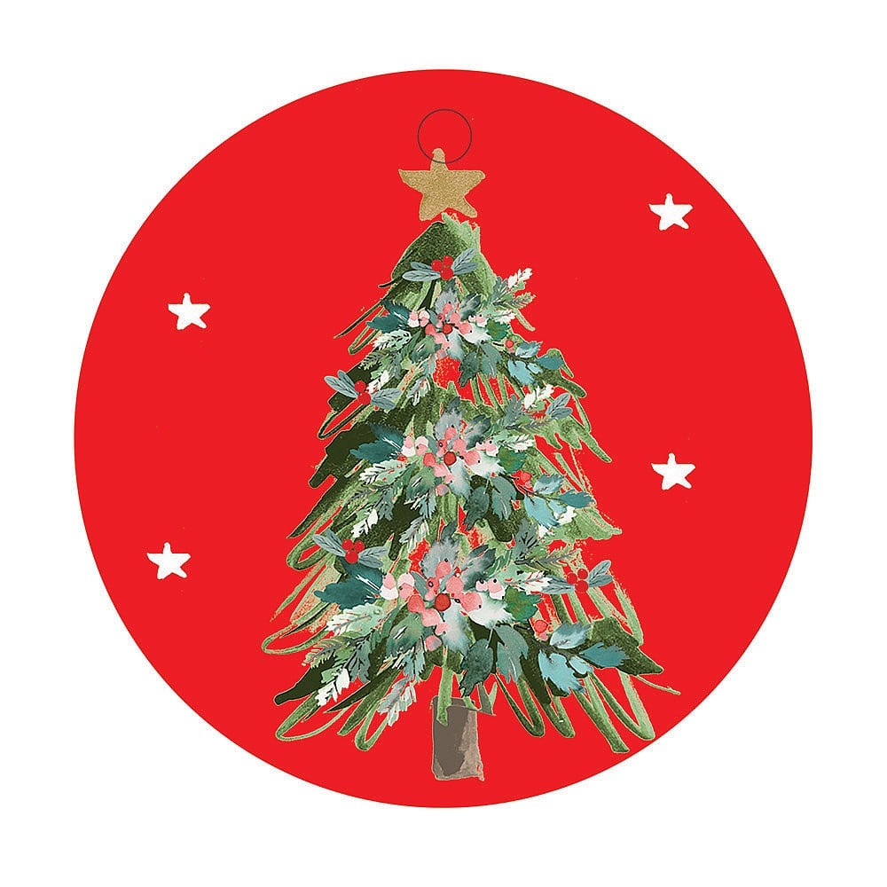 Christmas Tree red kraft gift tag