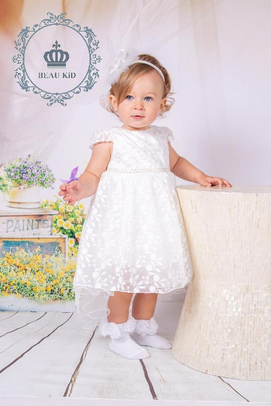 12392 Baby ivory lace christening dress with headband