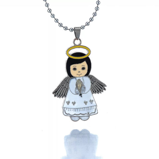 Silver girls guardian angel necklace