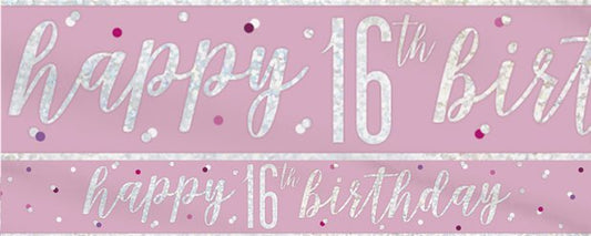 Pink Birthday Glitz Age 16 Banner - 2.75cm