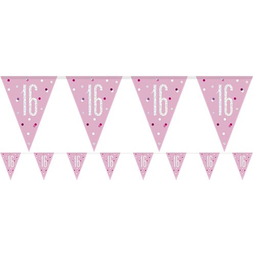 Age 16 Pink Birthday Glitz Prismatic Bunting - 2.75m