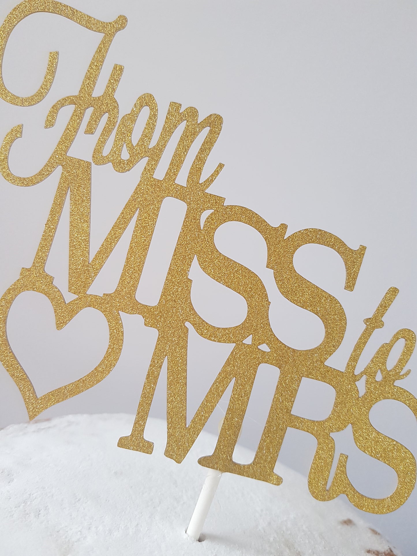 From Miss to Mrs gold sparkle cake topper