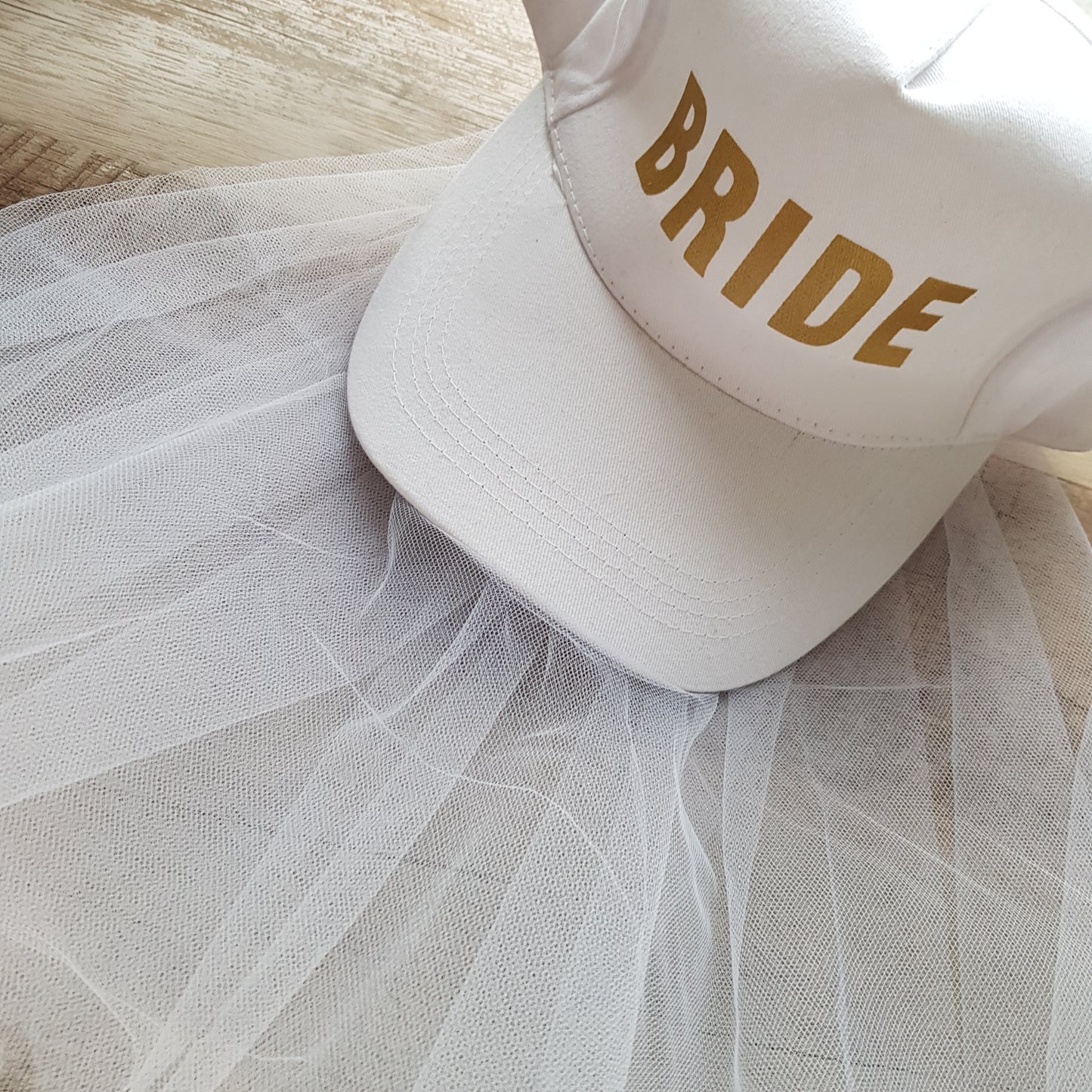 Gold and White Bride to Be cap veil