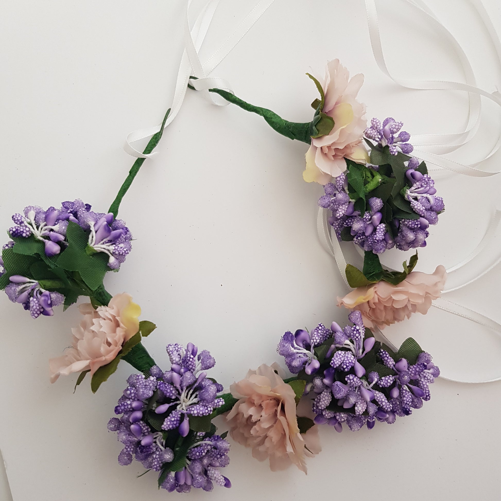 flower girl blush pink and lilac flower crown – nora & katie