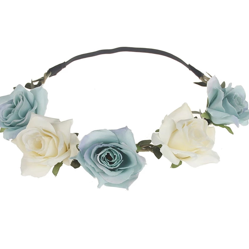 Flower teal and cream head band