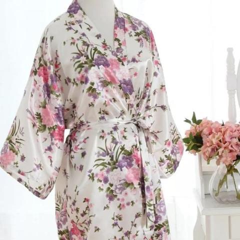 White satin floral Bride Dressing Gown