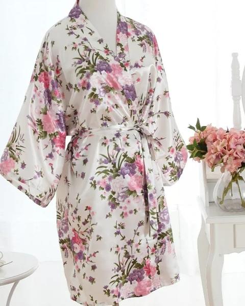 White satin floral Bride Dressing Gown