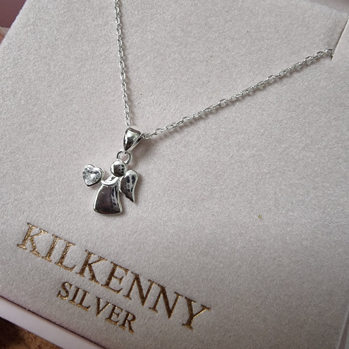 SILVER ANGEL WITH HEART NECKLACE