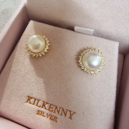 Gold pearl stud dimonte earring