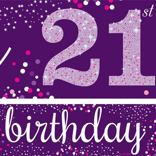 21st Birthday Paper Banners 1 design 1m each - 3 pack Purple