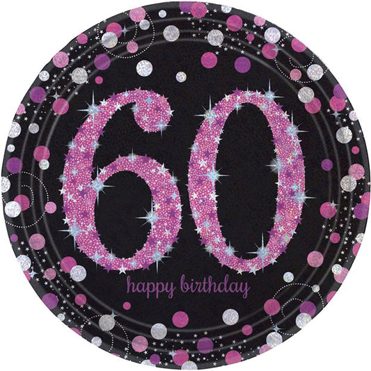 Pink Celebration Age 60 Plates - 23cm Paper Party Plates