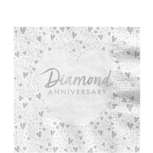 60th Diamond Wedding Anniversary Napkins - 33cm