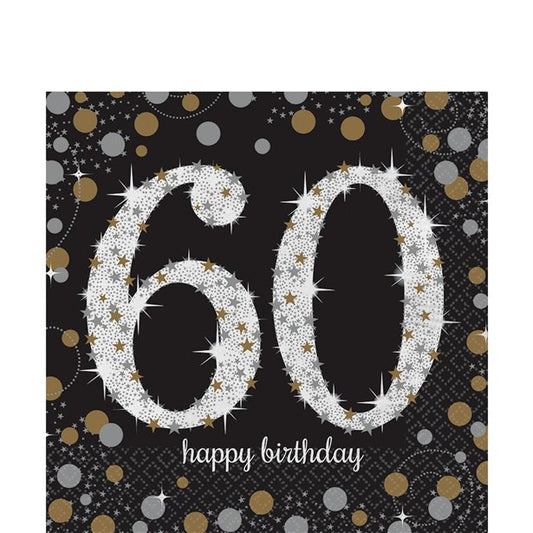 Sparkling Celebration Age 60 Lunch Napkins - 2ply Paper Gold & silver