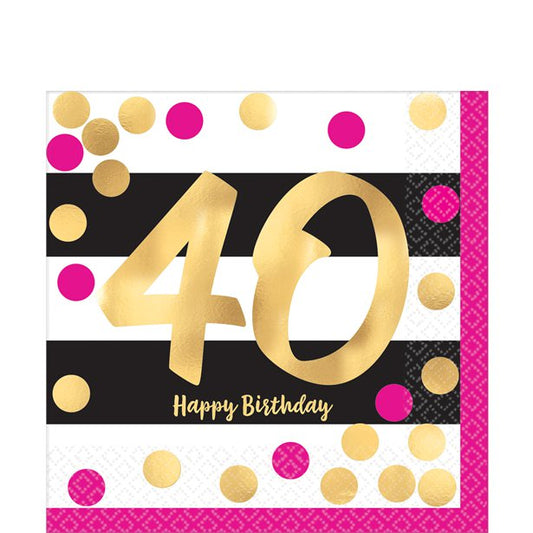 40th Pink & Gold Milestone Paper Napkins - 33cm