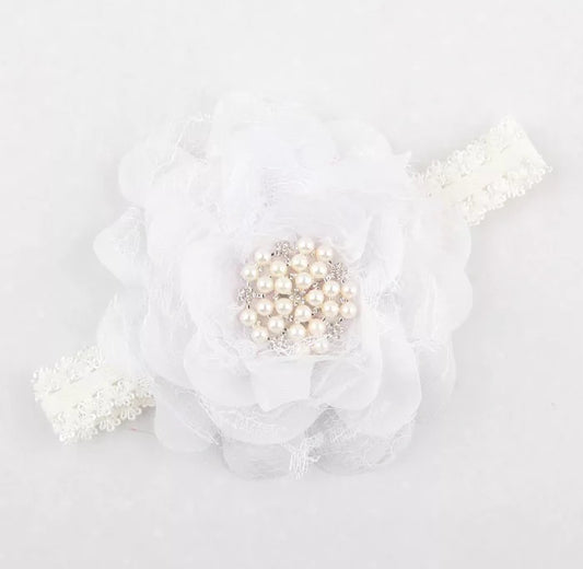 White lace pearl baby headband