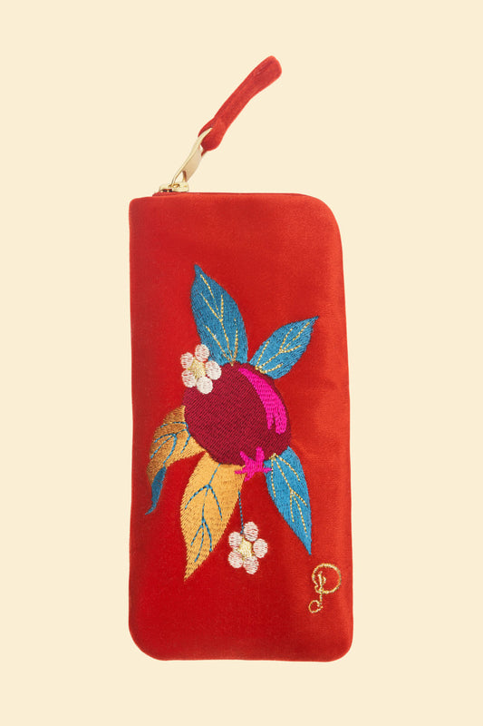 Velvet Glasses Pouch - Pomegranate in Tangerine