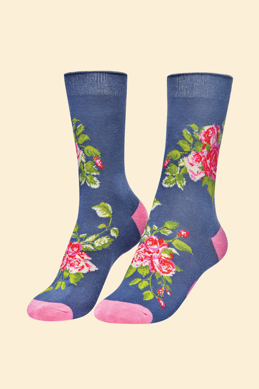 Floral Vines Ankle Socks - Navy