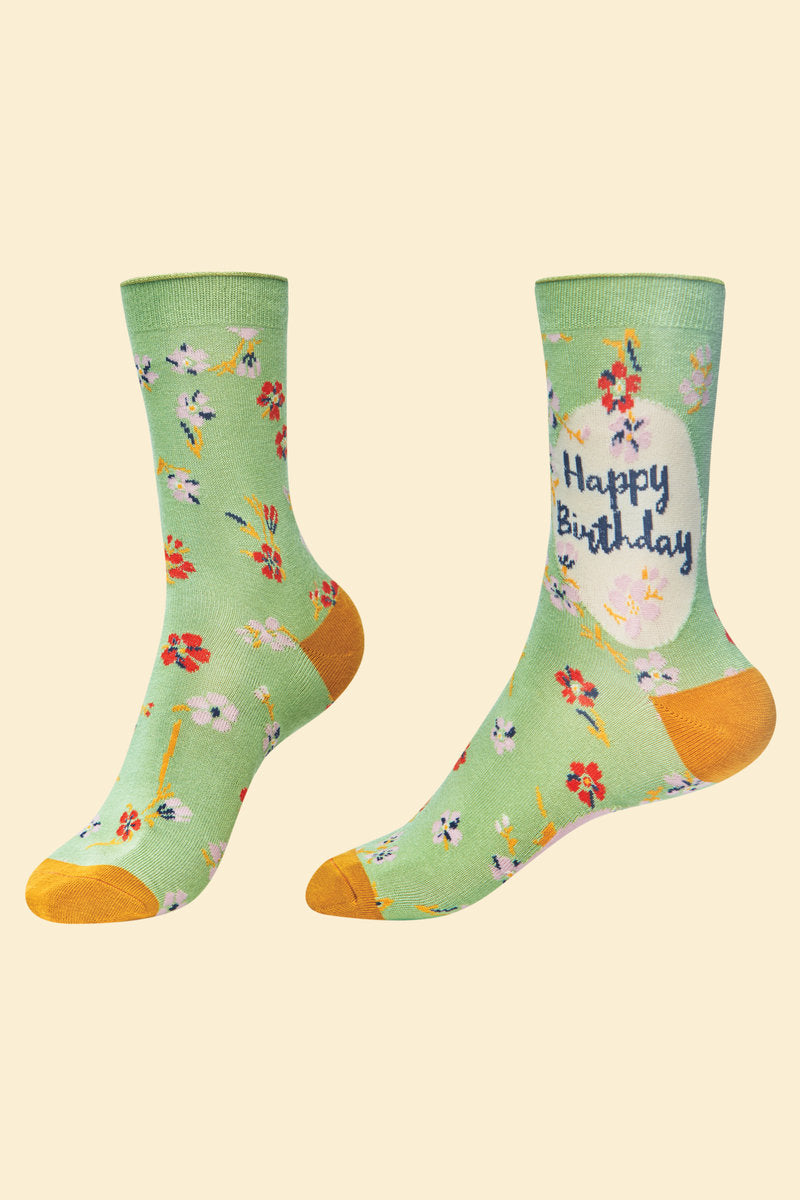 Happy Birthday Socks - Sage