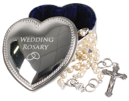 Pearl Wedding Rosary - Silver Finish