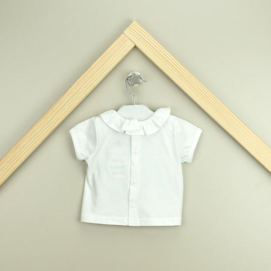 Short Sleeve Frill Collar Top

- white