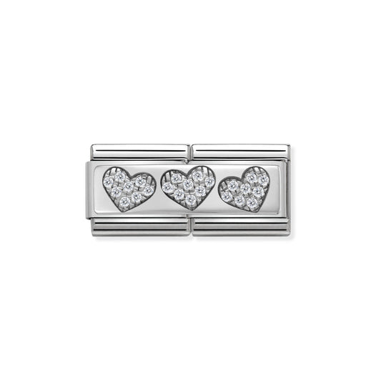 Classic Silver & CZ Double Rich 3 Hearts