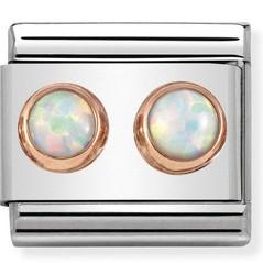 Classic 9ct Rose Gold Double Stone White Opal