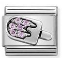 Classic S/steel,CZ & silver Ice cream with pink cz