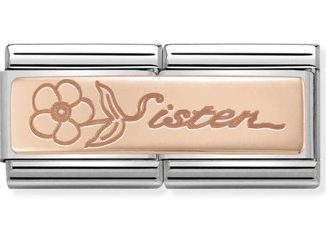 Classic DBL ENGRAVED S/Steel,9k Rose gold Sister with flower