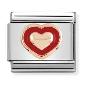 Classic RELIEF,S/steel,enamel,9K gold ,Heart with Red Border,