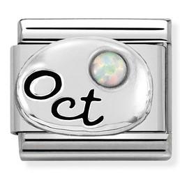 Classic ,S/steel,silver,stones October WHITE OPAL
