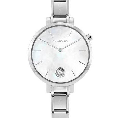 Paris Round Watch, Mother of Pearl Face & CZ