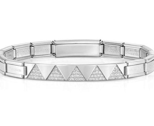 TRENDSETTER, NEW YORK bracelets,steel,WHITE CZ Triangles Steel.