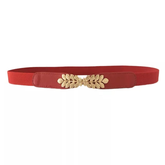 Red stretch gold leaf waist belt