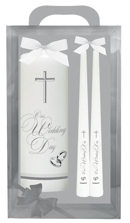 Wedding Candle 8 inch Gift Boxed/White rings