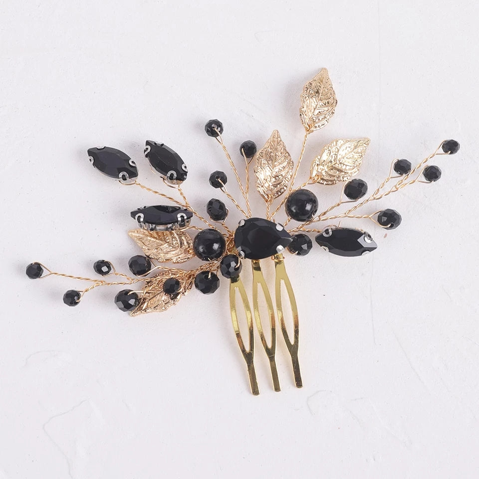 Black and gold jewel hair comb
