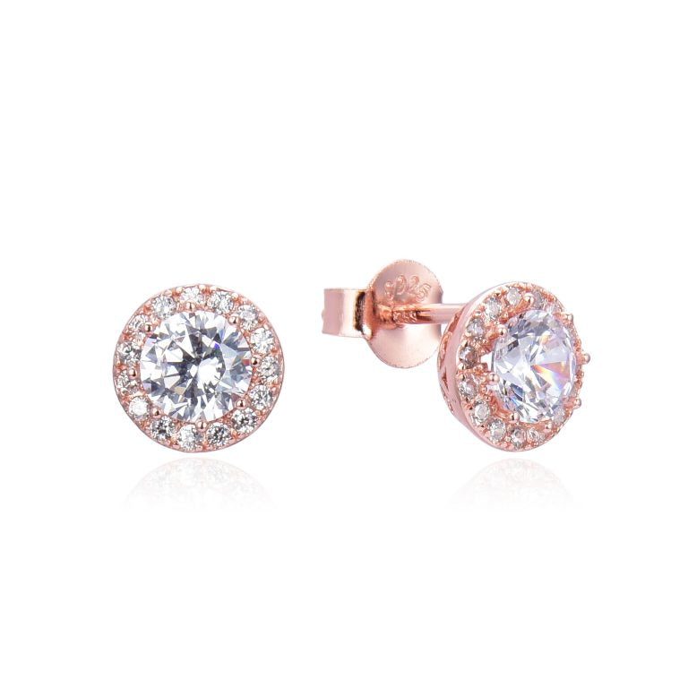 ROSE GOLD ROUND HALO STUD EARRINGS