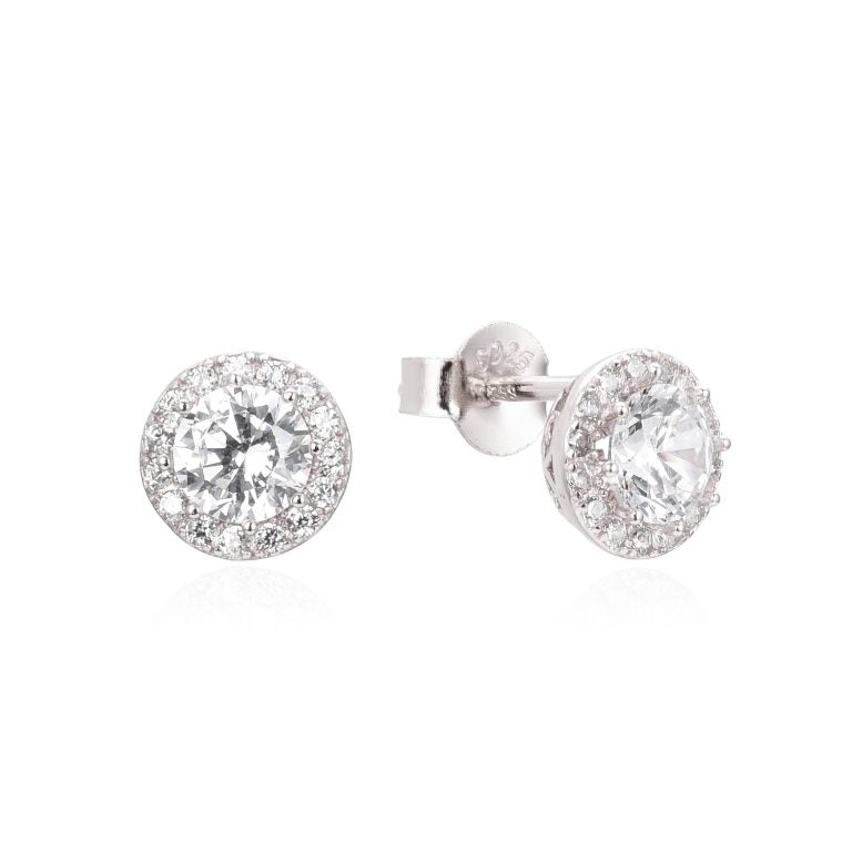 SILVER ROUND HALO STUD EARRINGS