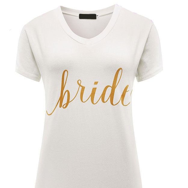 White and Gold Bride t shirt top