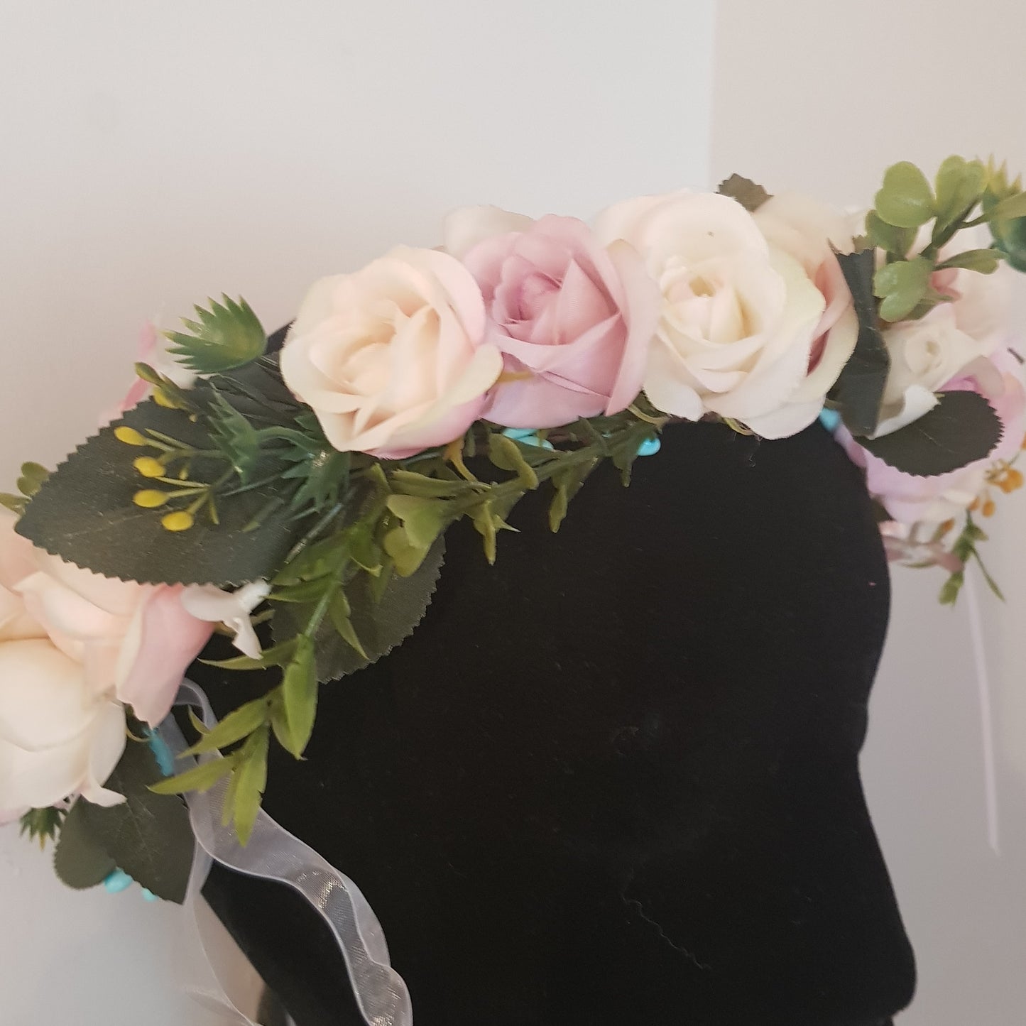 Vintage blush Flowers Floral Crown with veil