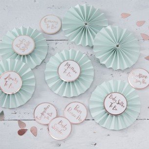 Baby Shower Badges in Mint & Rose Gold - Hello World