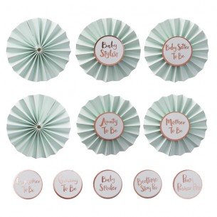 Baby Shower Badges in Mint & Rose Gold - Hello World