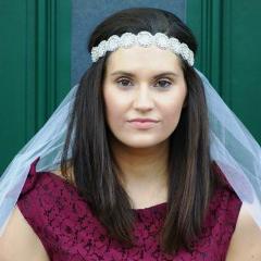 Silver and White Coin Look Headpiece and Veil