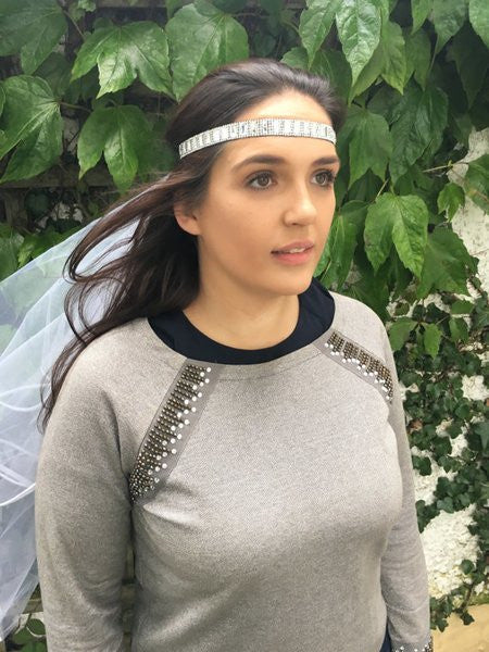 Silver sparkle diva headband with Veil