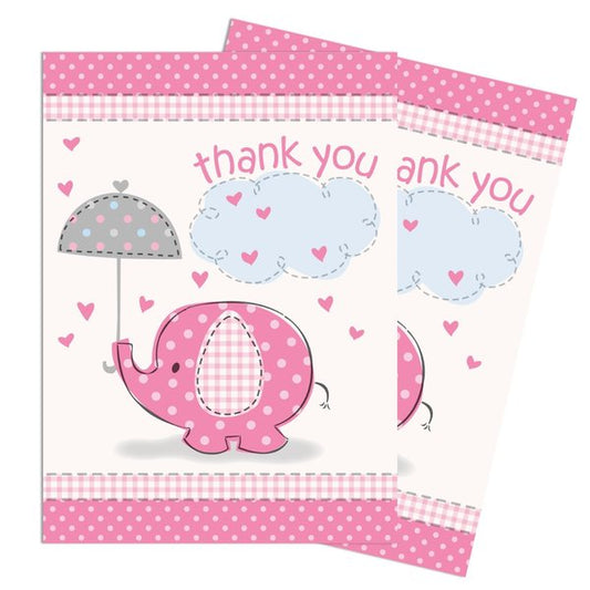 Umbrellaphants Pink Party Thank You Cards 8pk