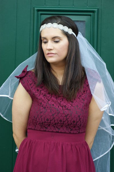 Silver and White Coin Look Headpiece and Veil