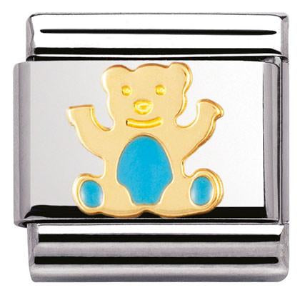 Classic S/Steel,S/steel,enamel,18k gold bear Light blue bear