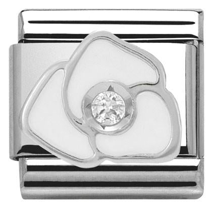 CLASSIC Silver & enamel,1 CZ,925 silver White Rose