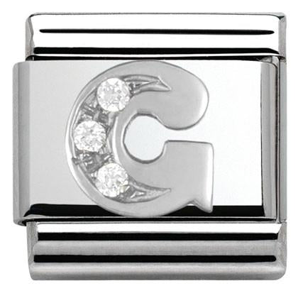 Classic LETTER S/steel. Cub. zirc,925 silver G