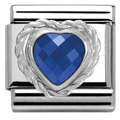 Classic HEART FACETED CZ,S/Steel,925 silver twisted setting BLUE