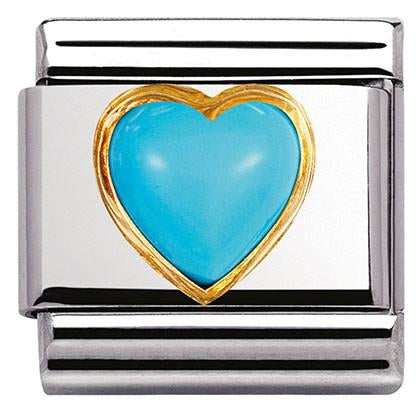 Classic STONES HEART ,S/Steel,18k gold TURQUOISE